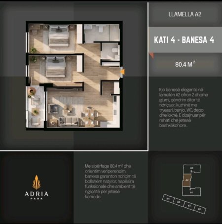 Prizren, shitet apartament 2+1+Ballkon Kati 4, 80 m² (Mbreti Pleurat Prizren)