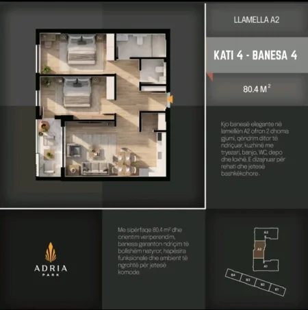 Prizren, shitet apartament 2+1+Ballkon Kati 4, 80 m² (Mbreti Pleurat Prizren)