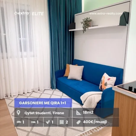 Tirane, jepet me qera garsonier 1+1 Kati 2, 18 m² 400 € (qytet studenti)