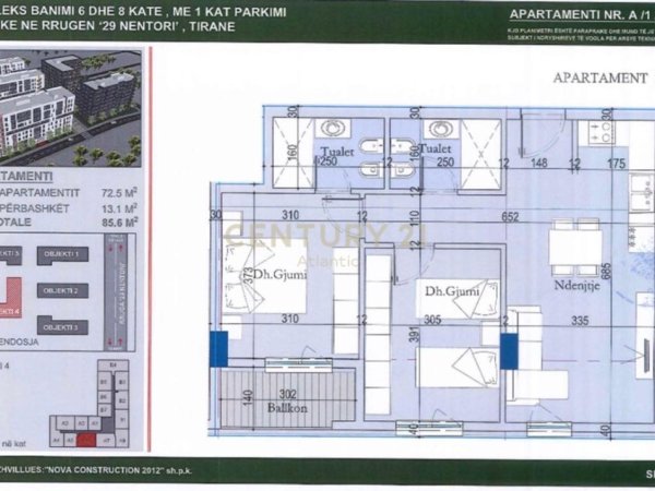 Tirane, shes apartament 1+1 Kati 1, 85 m² 102.750 € (Ish Dogana)