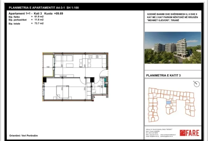 Apartament 1+1 në shitje Kati 3/74M2 Fazë suvatimi 84.000 Euro ose 1150 euro m2 📍Aluna Complex(Paskuqan)