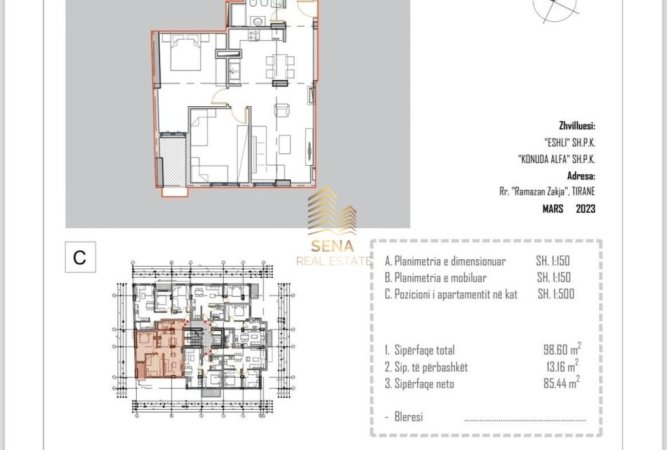 Tirane, shitet apartament 2+1+Ballkon Kati 5, 99 m² 190.000 € (Brryli)