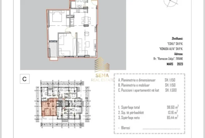 Tirane, shitet apartament 2+1+Ballkon Kati 5, 99 m² 190.000 € (Brryli)
