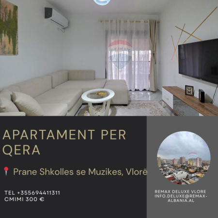 Vlore, jepet me qera apartament 1+1 Kati 7, 65 m² 300 € (Lef Sallata, pranë Shkollës së Muzikës)