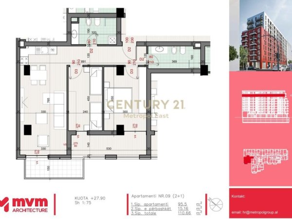 Tirane, shes apartament 2+1 Kati 8, 111 m² 177.600 € (Don Bosko)