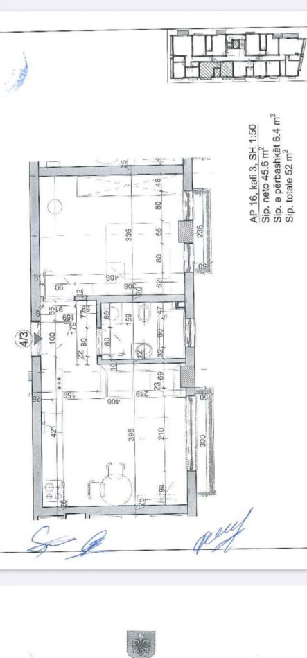 Tirane, shes apartament 1+1 Kati 3, 52 m² 115.000 € (Liqeni i Thate)