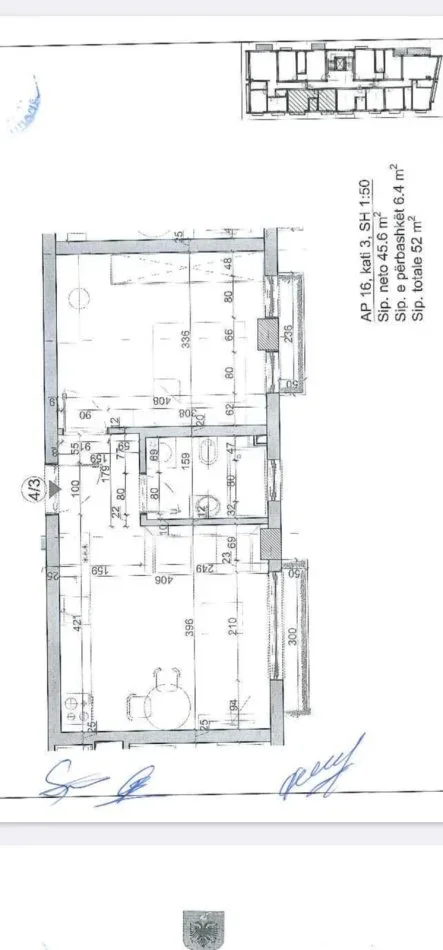 Tirane, shes apartament 1+1 Kati 3, 52 m² 115.000 € (Liqeni i Thate)