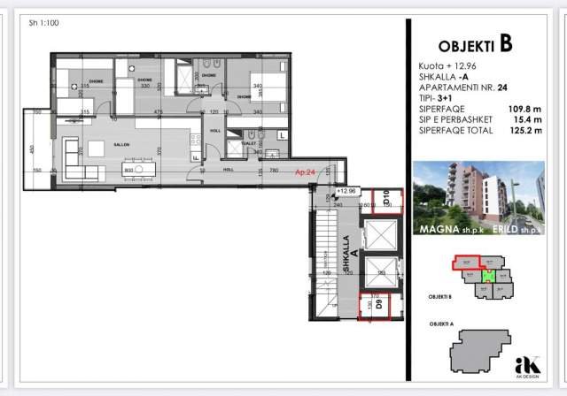 Tirane, shitet apartament Kati 3, 125 m² 169.020 Euro (Kodra e Diellit)
