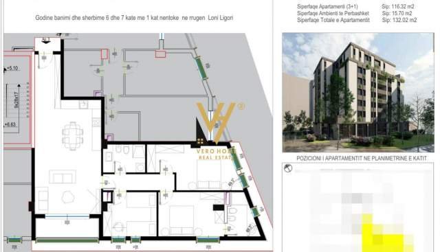 Tirane, shitet apartament 3+1 Kati 5, 132 m² 145.000 Euro (unaza e re)