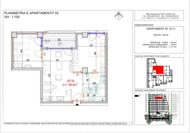 Tirane, shes apartament 2+1+Ballkon Kati 4, 117 m² 182.435 € (Don Bosko)
