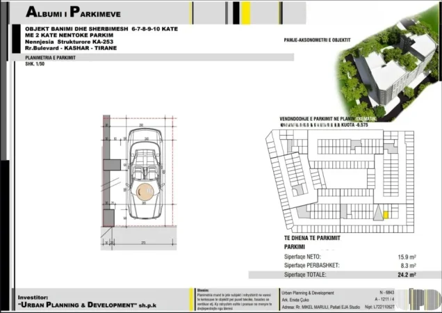 Tirane, shitet garazh | post parkimi Kati -2, 25 m² (Astir Kompleksi Urban Gate)