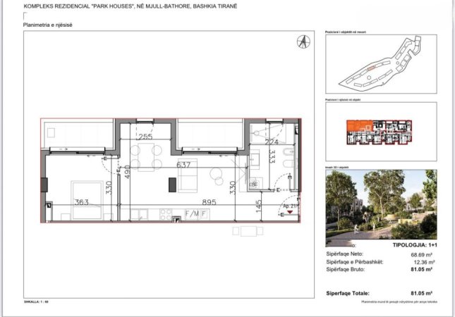 Tirane, shitet apartament 1+1+Ballkon Kati 2, 82 m² 162.100 € (Apartament 1+1 për shitje, te Park House Residence)