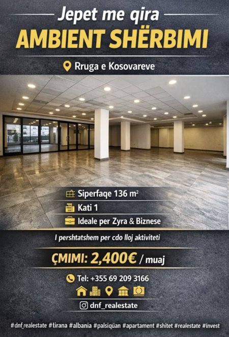 Tirane, jepet me qera zyre Kati 1, 136 m² 2.400 € (Rruga Kosovareve)