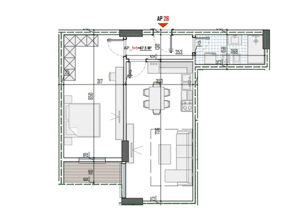Tirane, shes apartament 1+1+Ballkon Kati 2, 78 m² 87.000 € (Tirana View Residence)
