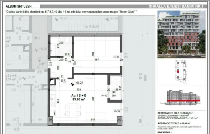 Tirane, shitet apartament 1+1+Ballkon Kati 1, 83 m² 127.700 € (FUSHA E AVIACIONIT)