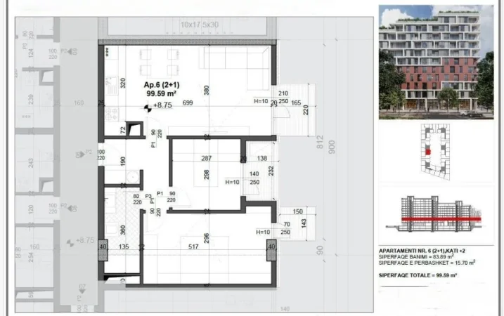 Tirane, shitet apartament 2+1 Kati 2, 99 m² 146.400 € (FUSHA E AVIACIONIT)