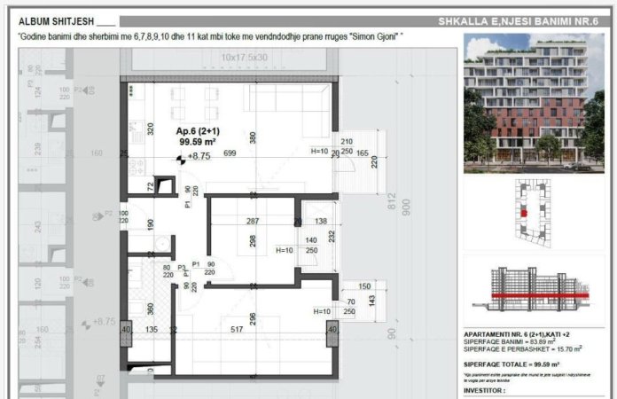Tirane, shitet apartament 2+1+Ballkon Kati 2, 99 m² 146.400 € (ISH FUSHA E AVAIACIONIT)
