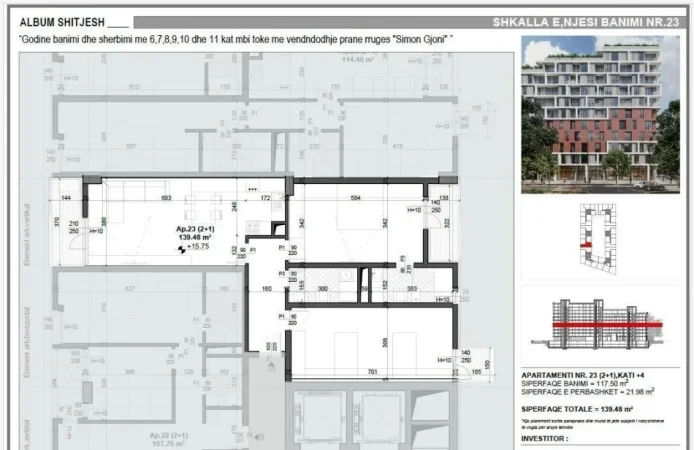 Tirane, shitet apartament 2+1+Ballkon Kati 4, 139 m² 205.000 € (ISH FUSHA E AVIACIONIT)