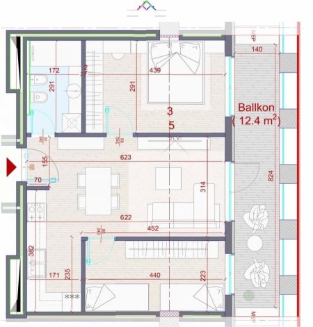 Tirane, shes apartament 2+1 Kati 5, 100 m² 221.700 € (Rruga Asim Vokshi)