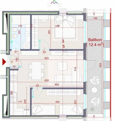 Tirane, shes apartament 2+1 Kati 5, 100 m² 221.700 € (Rruga Asim Vokshi)