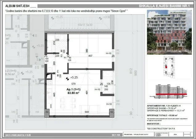 Apartament 1+1 Kati 1, 83 m² (Rruga Frederik Shiroka)