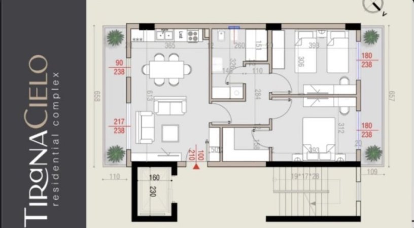 Tirane, shitet apartament 2+1+Aneks+Ballkon Kati 1, 95 m² 180.000 € (Tiranq Cielo)