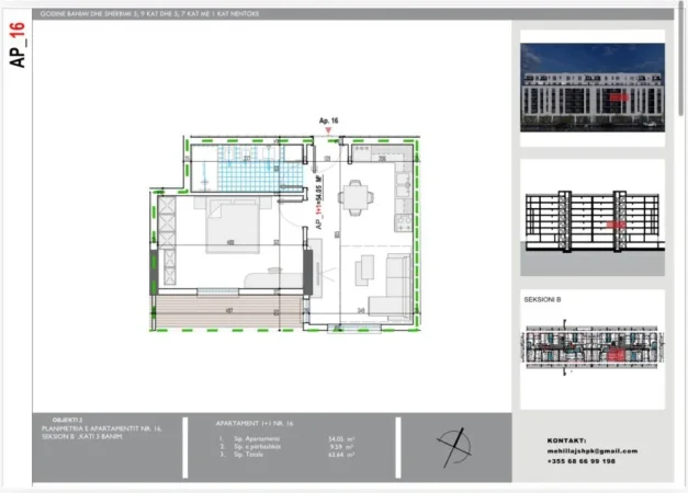 Tirane, shitet apartament 1+1+Ballkon Kati 3, 64 m² 57.000 € (Ngjitur me Shkolla 9-vjeçare "100 Vjetori i Pavarësisë")