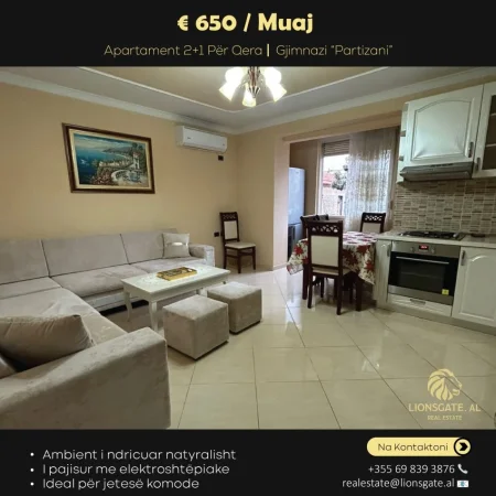 Tirane, jepet me qera 2+1+Ballkon , 90 m² 650 € (Gjimnazi Partizani)
