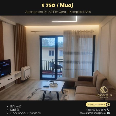 Tirane, jepet me qera apartament 2+1+Ballkon Kati 3, 123 m² 750 € (Rruga dibres)