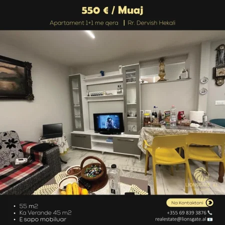 Tirane, jepet me qera apartament duplex 1+1 Kati 1, 55 m² 550 € (Shkolla Kuqe)