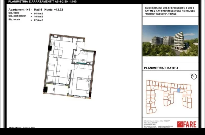 Shitet 1+1 Kati 4, 68 m²