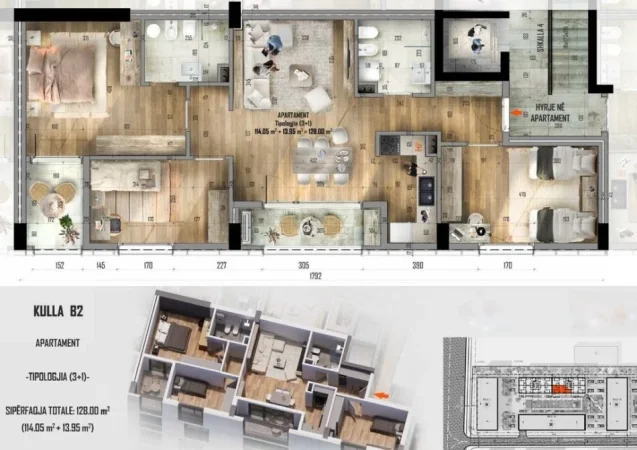 Tirane, shitet apartament 3+1 Kati 6, 128 m² 172.800 € (LAPRAKE)