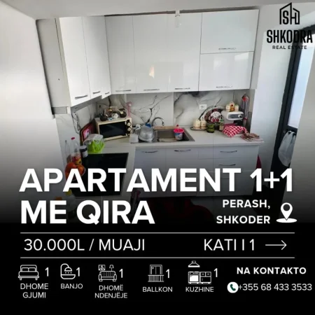 Shkoder, jepet me qera apartament 1+1+Ballkon Kati 0, 55 m² 300 € (Perash, Rruga Koplikej)