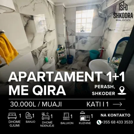 Shkoder, jepet me qera apartament 1+1+Ballkon Kati 0, 55 m² 300 € (Perash, Rruga Koplikej)
