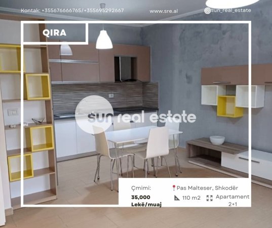 Shkoder, jepet me qera apartament 2+1+Ballkon Kati 2, 110 m² (PAS MALTESER)