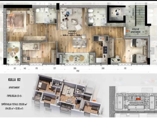 Tirane, shes apartament 3+1 Kati 6, 128 m² 172.800 € (Ish Dogana)