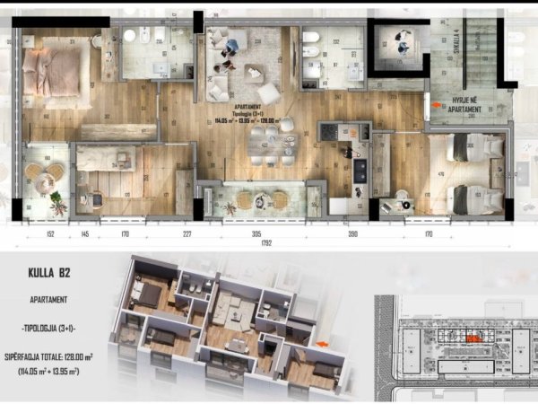 Tirane, shes apartament 3+1+Aneks+Ballkon Kati 6, 128 m² 172.800 € (Akses Tirana)