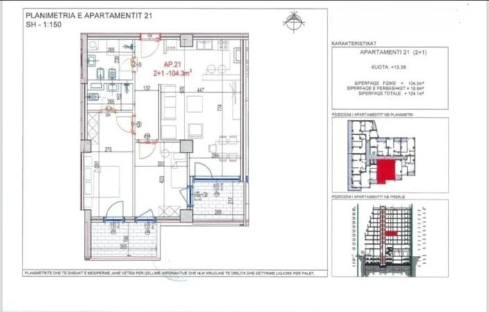 Tirane, shitet apartament 2+1 Kati 4, 124 m² 186.000 € (DON BOSKO)