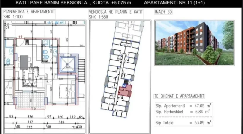 Apartamente 2+1 Kati 2, 70 m² (Lakeside Paskuqan)