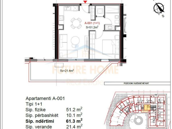Tirane, shitet apartament 1+1+Ballkon Kati 1, 61 m² 108.000 € (Kavaje)