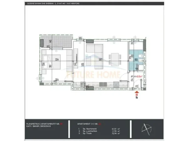 Tirane, shitet apartament 1+1 Kati 2, 73 m² 