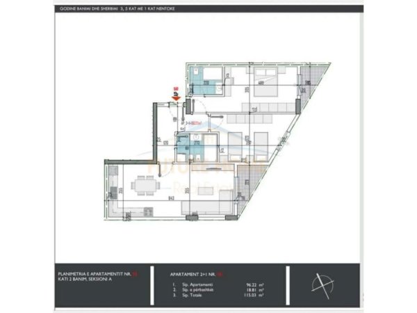 Tirane, shitet apartament 2+1 Kati 2, 115 m² 