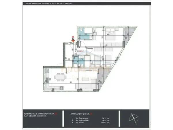 Tirane, shitet apartament 2+1 Kati 2, 115 m² 