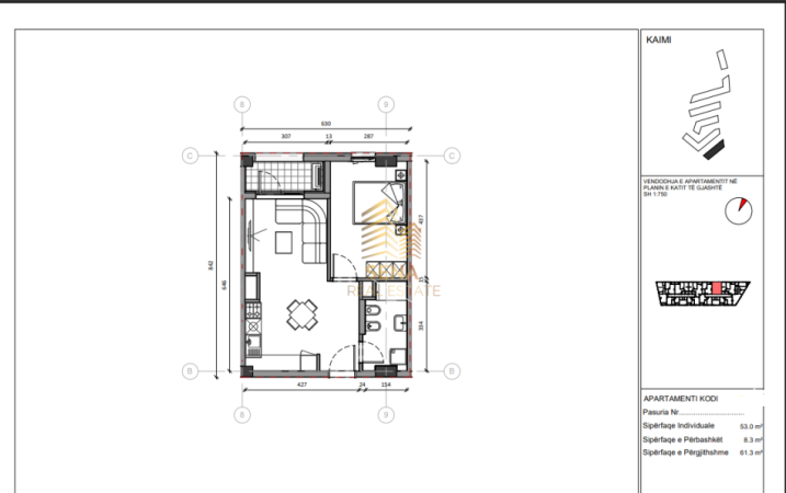 Tirane, shitet apartament 1+1+Ballkon Kati 6, 61 m² 110.000 € (Rezidenca Kaimi)