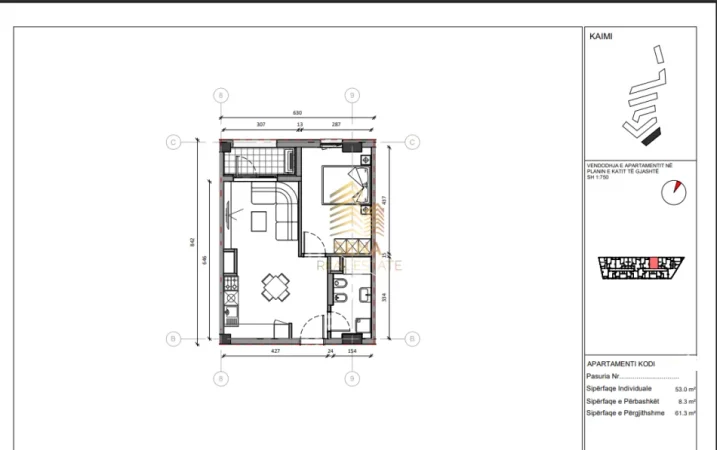 Tirane, shitet apartament 1+1+Ballkon Kati 6, 61 m² 110.000 € (Rezidenca Kaimi)