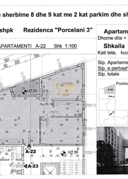 Tirane, shitet apartament 2+1+Ballkon Kati 8, 105 m² 175.350 € (Porcelan)