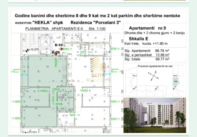 Tirane, shitet apartament 2+1+Ballkon Kati 3, 100 m² 159.000 € (Porcelan)