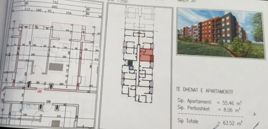 Shqiperi, shitet apartament 1+1 Kati 3, 63 m² (PASKUQAN)