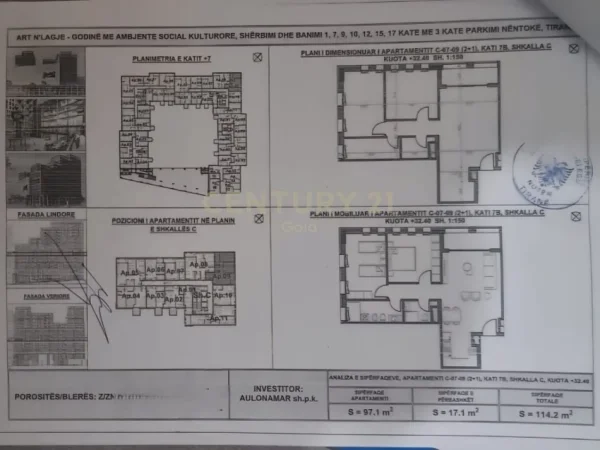 Tirane, shitet apartament 2+1+Ballkon Kati 7, 114 m² 195.000 € (profarma)