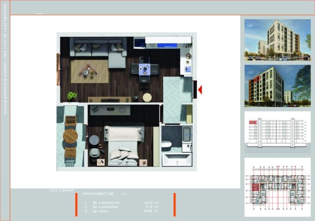 Tirane, shitet apartament 1+1 Kati 6, 54.000 € 